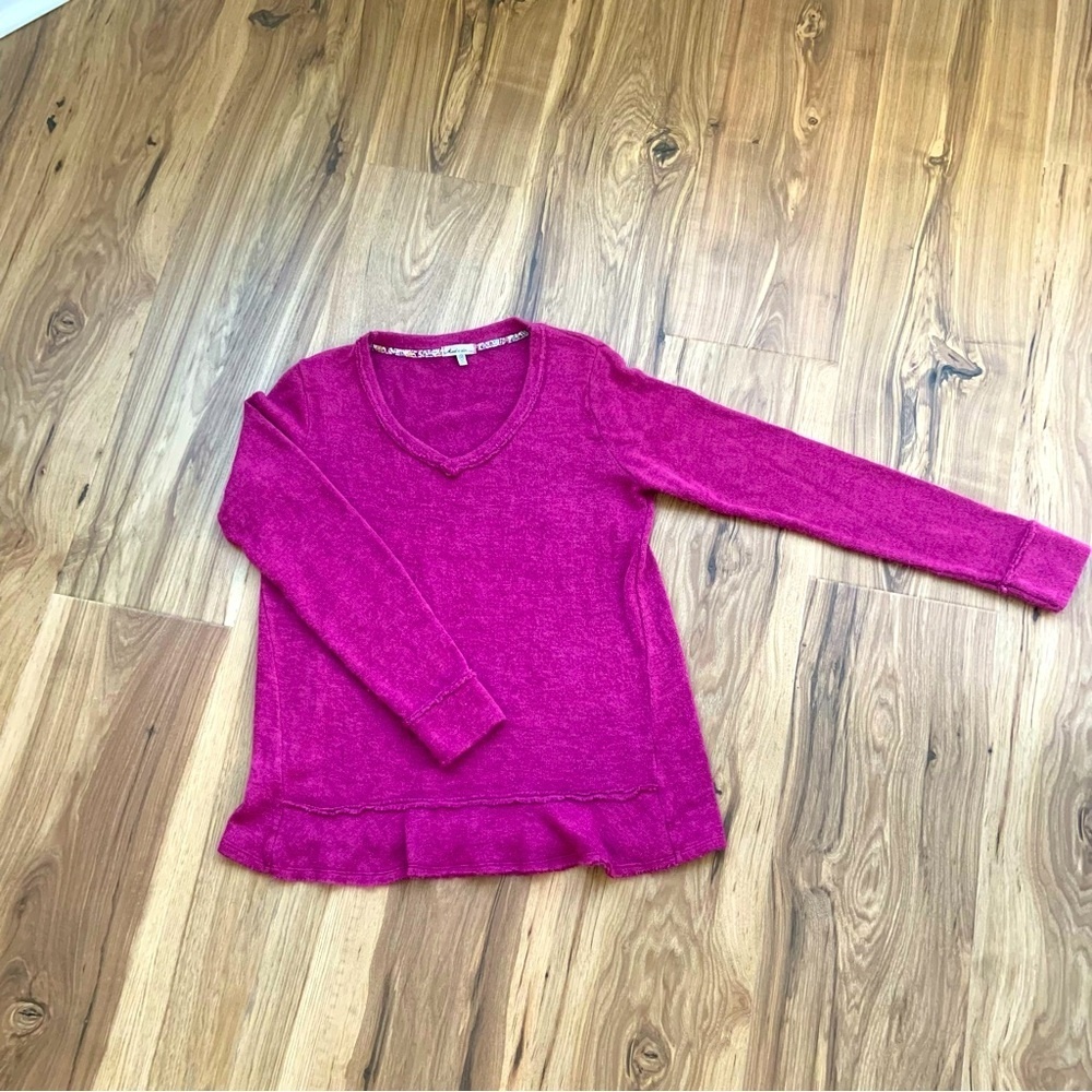 Mod-O-Doc Vibrant‎ Pink V-Neck Sweater with Soft Knit Sz XS